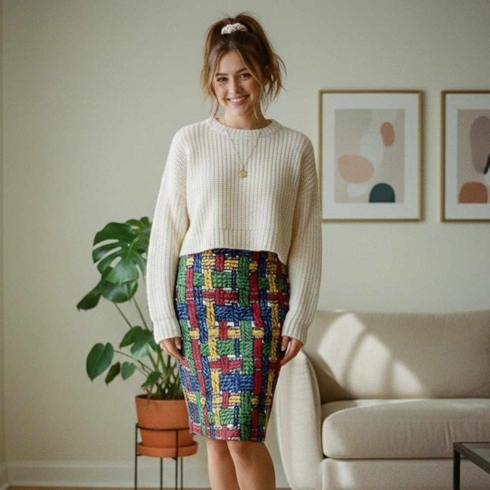 Talbots‎ Nautical Rope Print Pencil Skirt Multi-Color Woven Pattern - Size 8